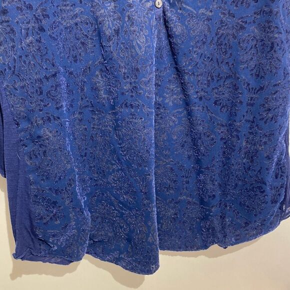 Nine West Jeans Women's Blue Floral Split Neck Rolltab 3/4 Sleeve Blouse Sz XXL - Picture 11 of 12